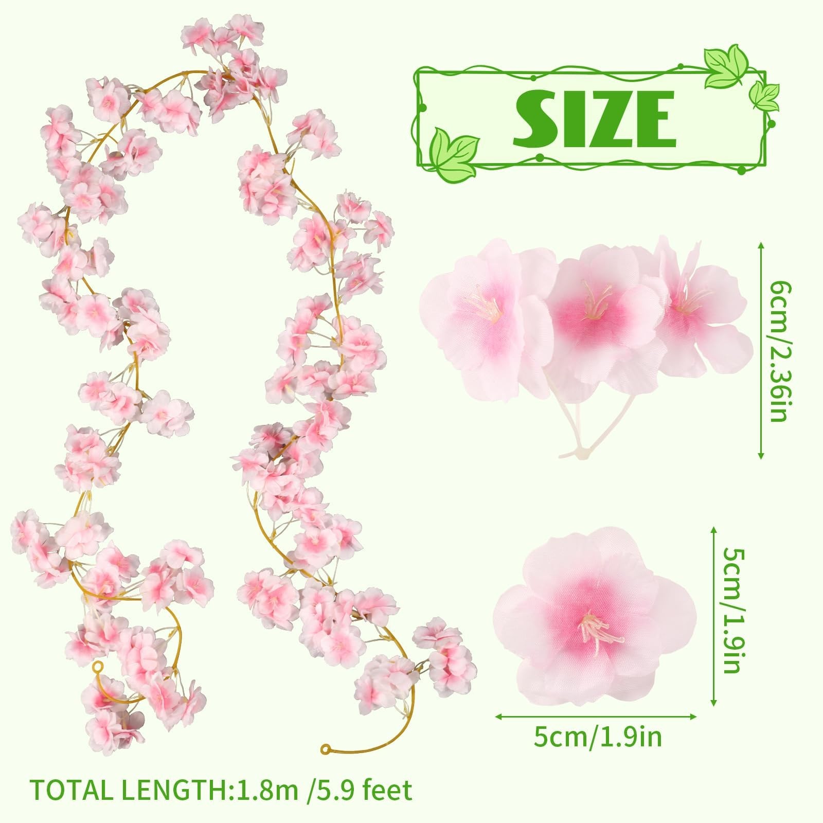 Cherry Blossom Garland, 6 Pack Artificial Cherry Flower Vines Pink Silk Sakur…