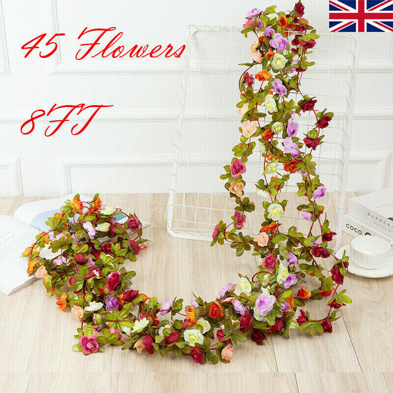 45 Flowers 8Ft Artificial Flower Rose Fake Hanging Garland Party Wedding Decor