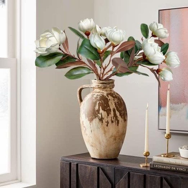 Lifelike White Magnolia Flower Branches – 4 Pack for Home Decor & Weddings