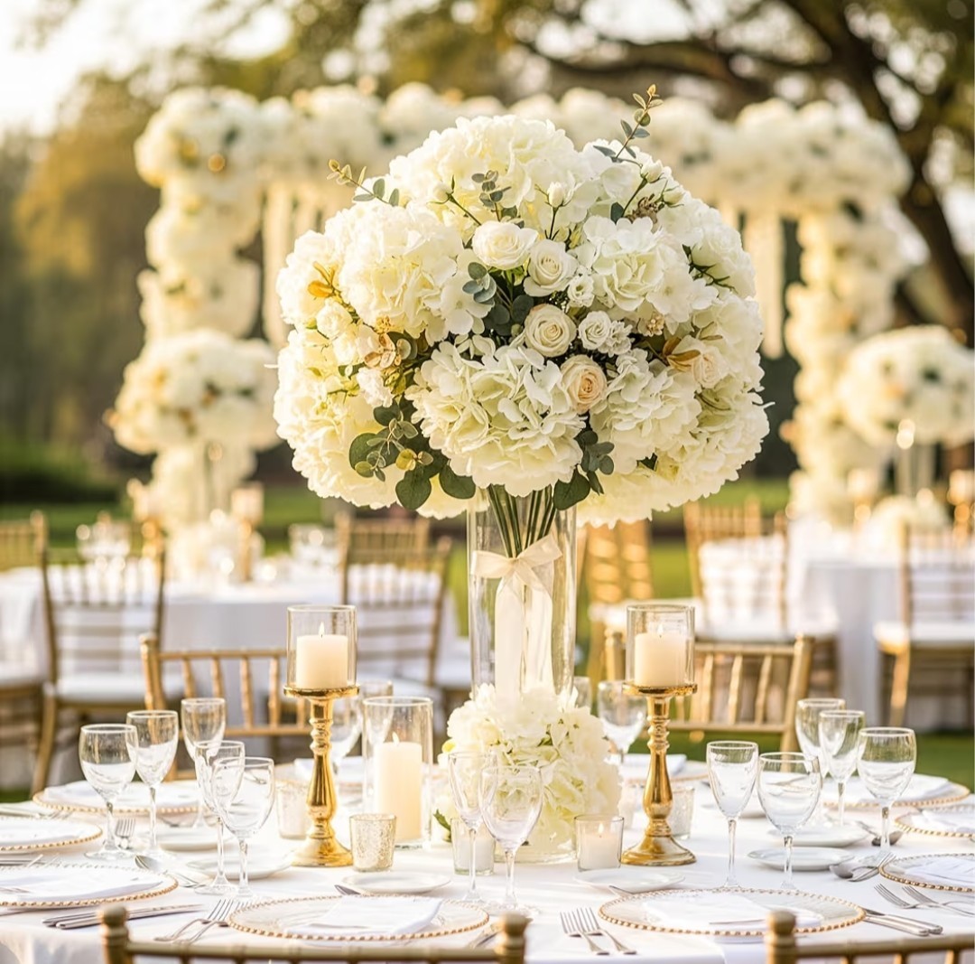 104pc. Silk Hydrangea Artificial Flowers w/Stems Champagne Color New