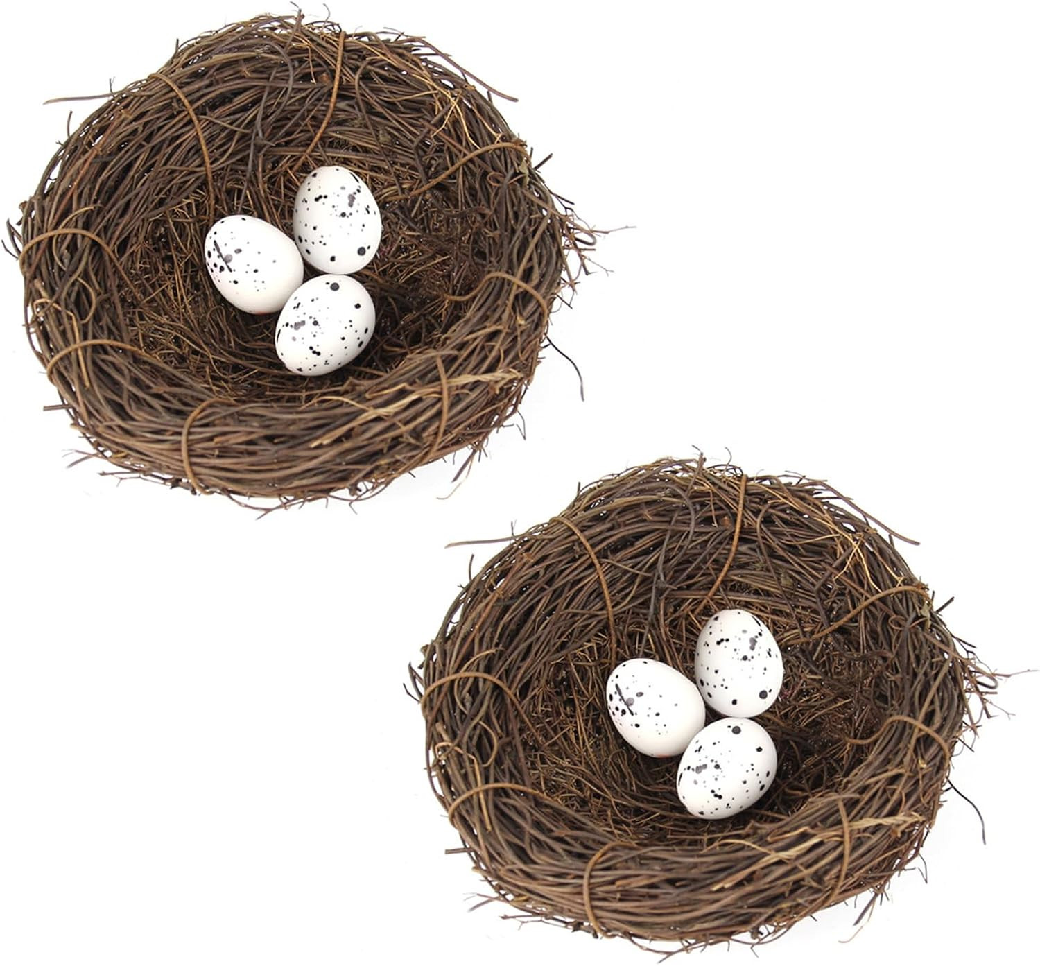Artificial Birds Nest with Eggs 2 Sets Large Decorative Rattan Birds Nest 4.7Inc