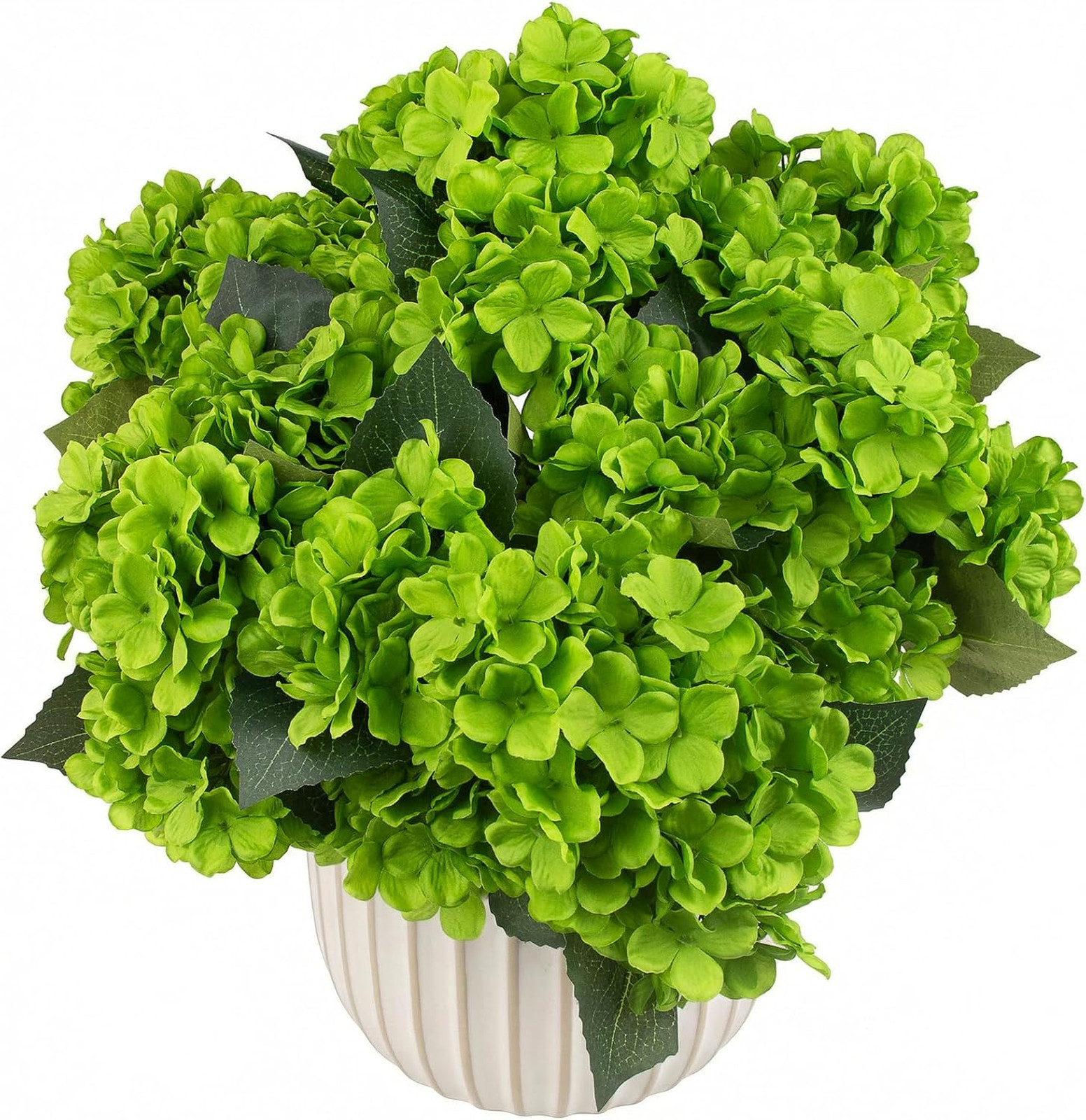 Artificial Hydrangea Flowers 4 Pcs Silk Bouquets UV Resistant Green Faux for