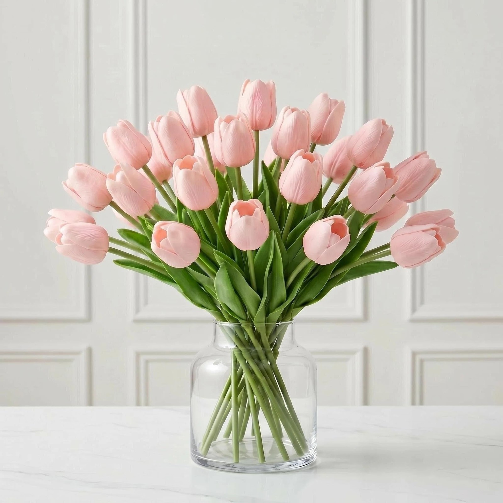 Light Pink Artificial Tulips 20 PCS Silk Flowers Spring Wedding Bouquet Decor