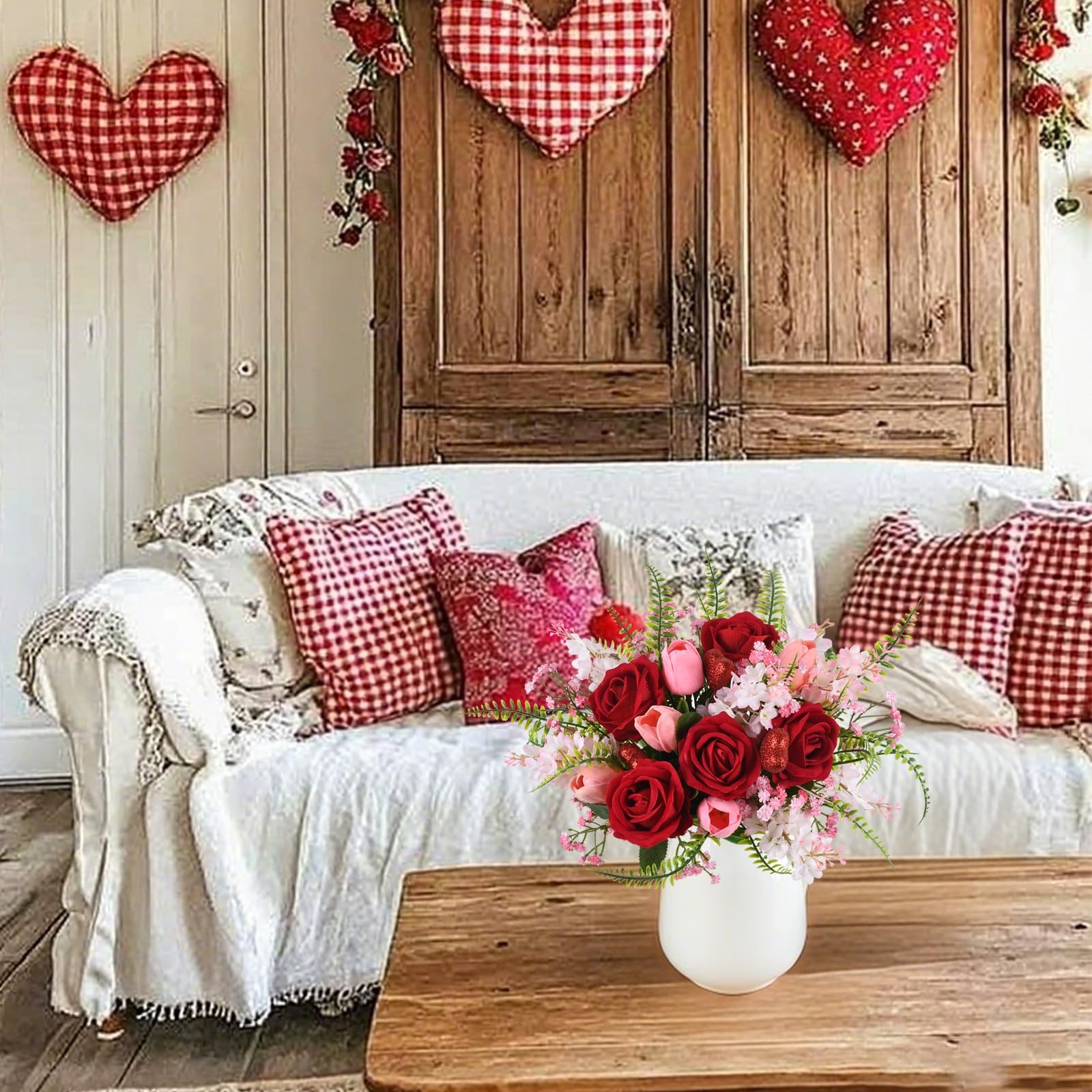 1 PC Valentines Day Decorations Artificial Flower Bouquet Red 13.67″