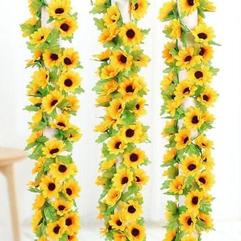 2 Pcs Artificial Sunflower GarlandSunflower Vine with LeavesHanging Garland wi