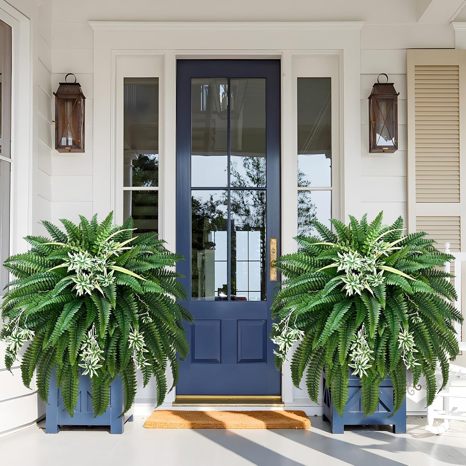 60″ 2-Pc UV Resistant Faux Ferns & Spider Plants for Indoor/Outdoor Decor