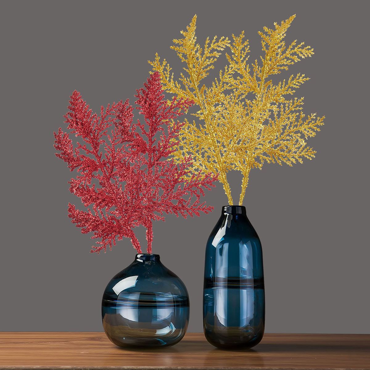 10X Pine Needles Fake Floral Christmas Glitter Fern Leaf Branch Decor Artificial