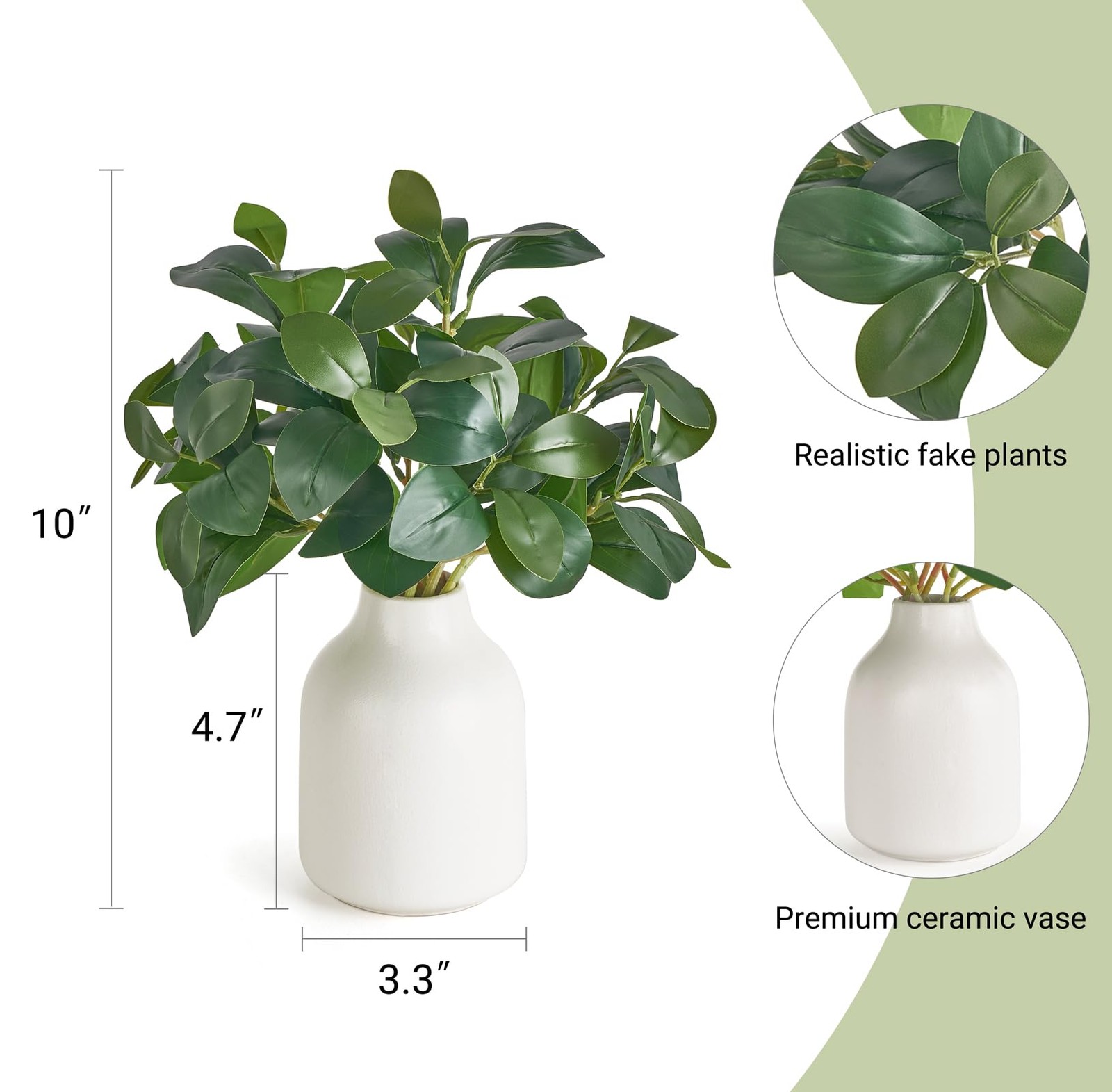 10 Inch Fake Plants in Small White Ceramic Vase Realistic Artificial Faux Pla…