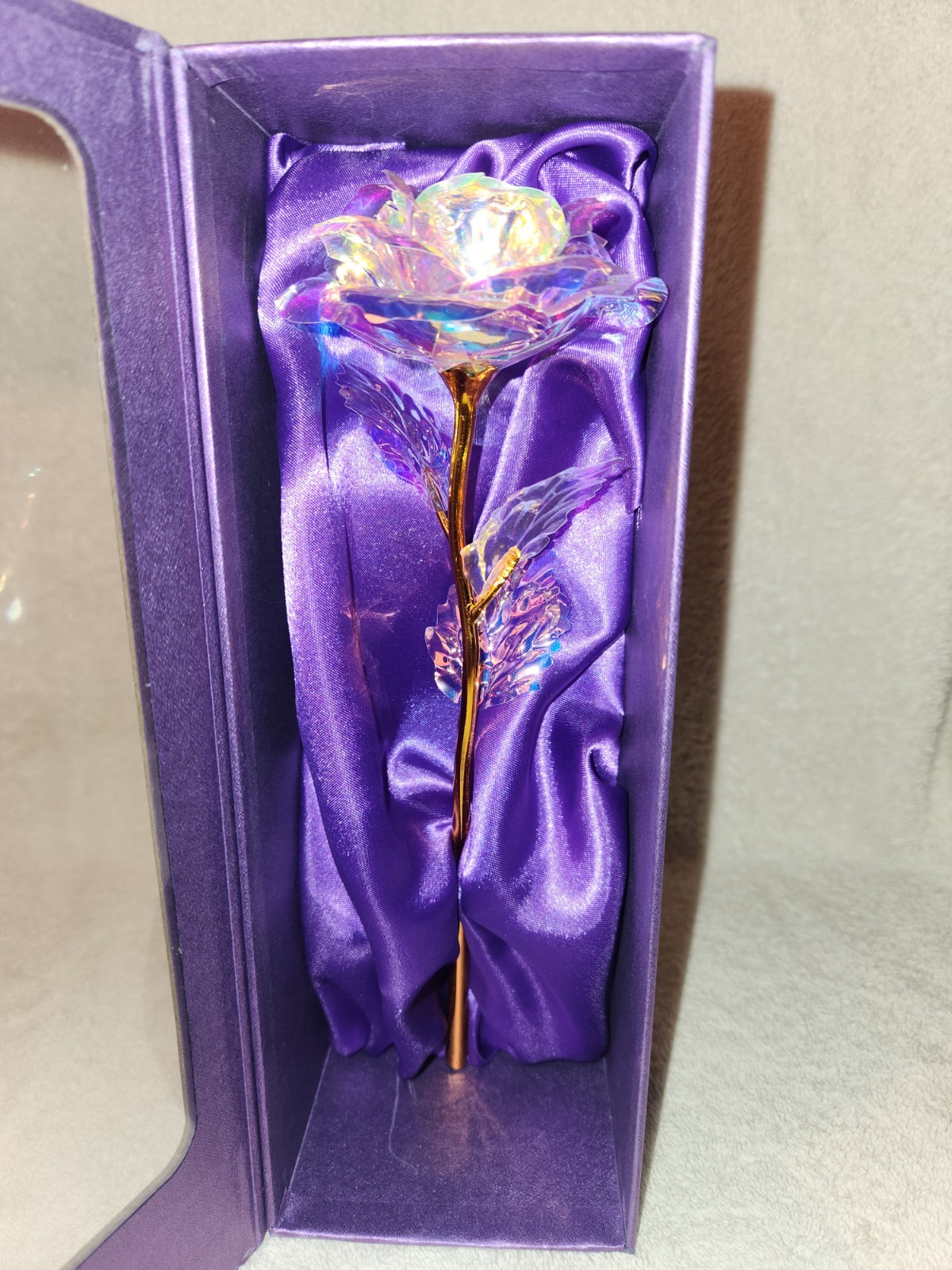 24K Gold-Plated Foil Artificial Rose with Stem for A Special Day Gift In Box 9″