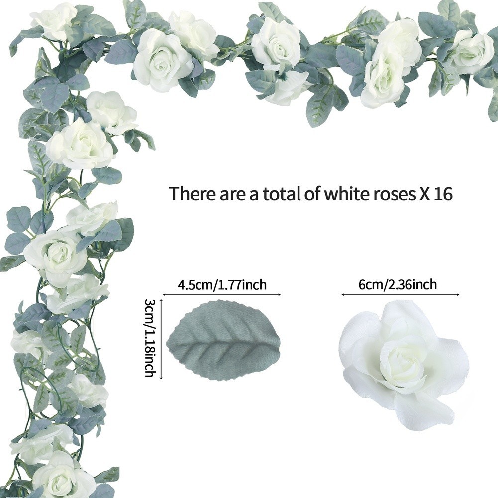 White Rose Garland 86.6 inches with Reinforced Wire Stem for Stability