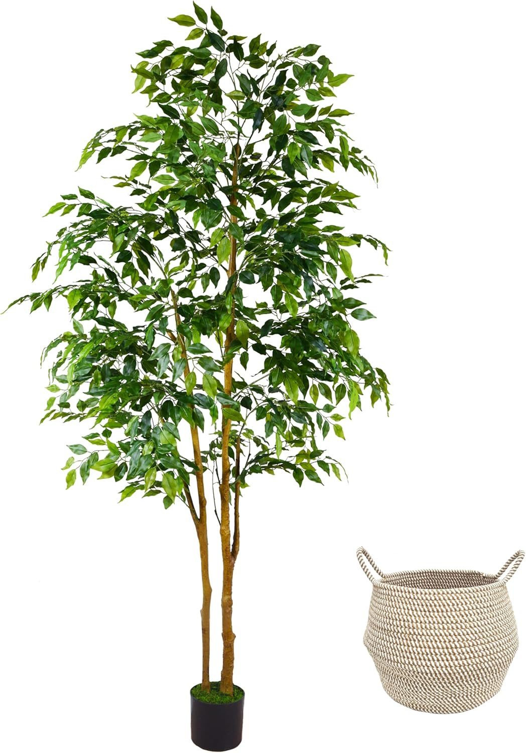 7Ft Artificial Ficus Tree with Basket – Realistic Faux Plant for Home Décor