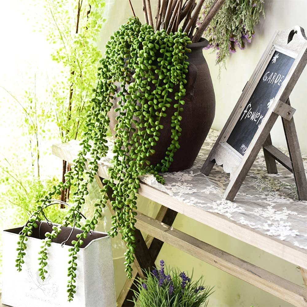 3 PCS Artificial String Of Pearls Faux Hanging Succulent Plant Wall Home Decor