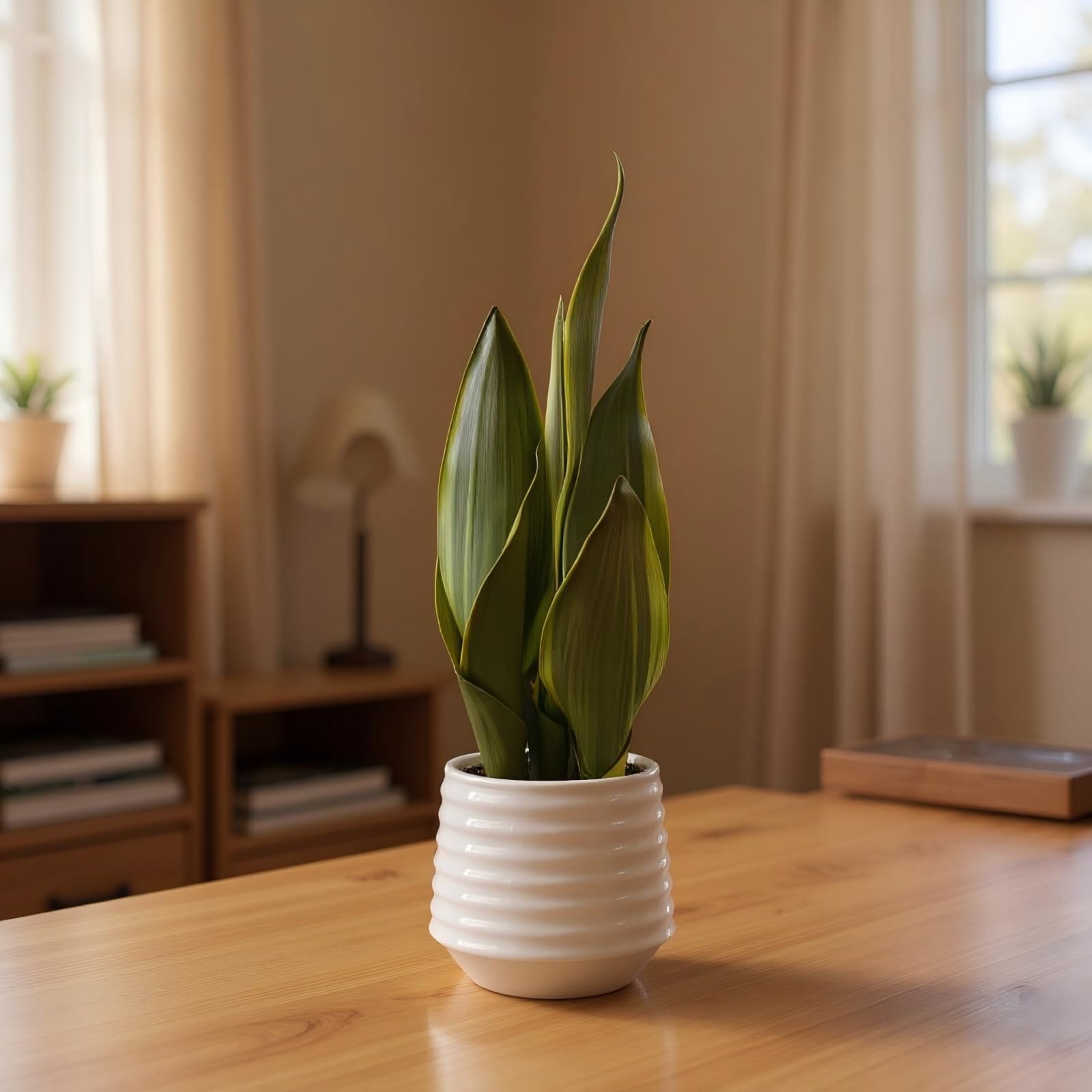 CZWBE Artificial Snake Plant Potted, 15″ Faux Plant, Suitable for Home Office…