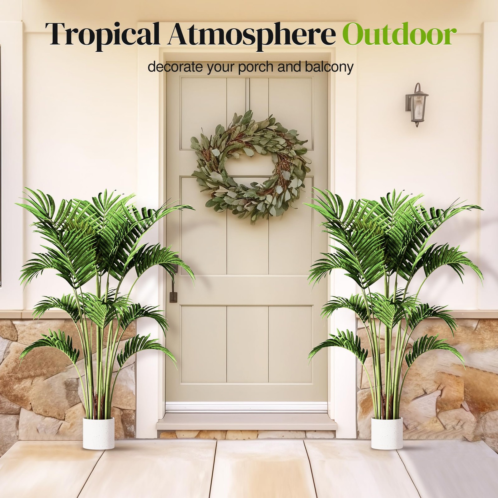 Artificial Palm Tree 4FT, Fake Tree with White Tall Planter 2 Pack, Faux Trop…