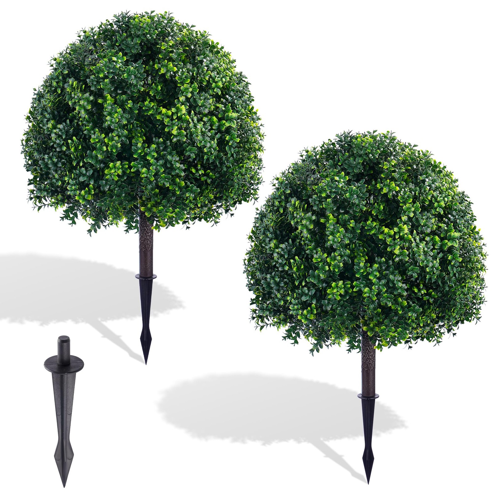 24.8 Inch Artificial Boxwood Trees, 2 Sets Faux Boxwood Topiary with Spikes, …