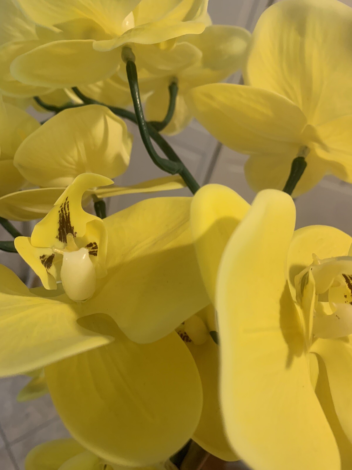 Faux Orchid Yellow In White Ceramic Vase 27.5” Tall X 15” Wide Decorative