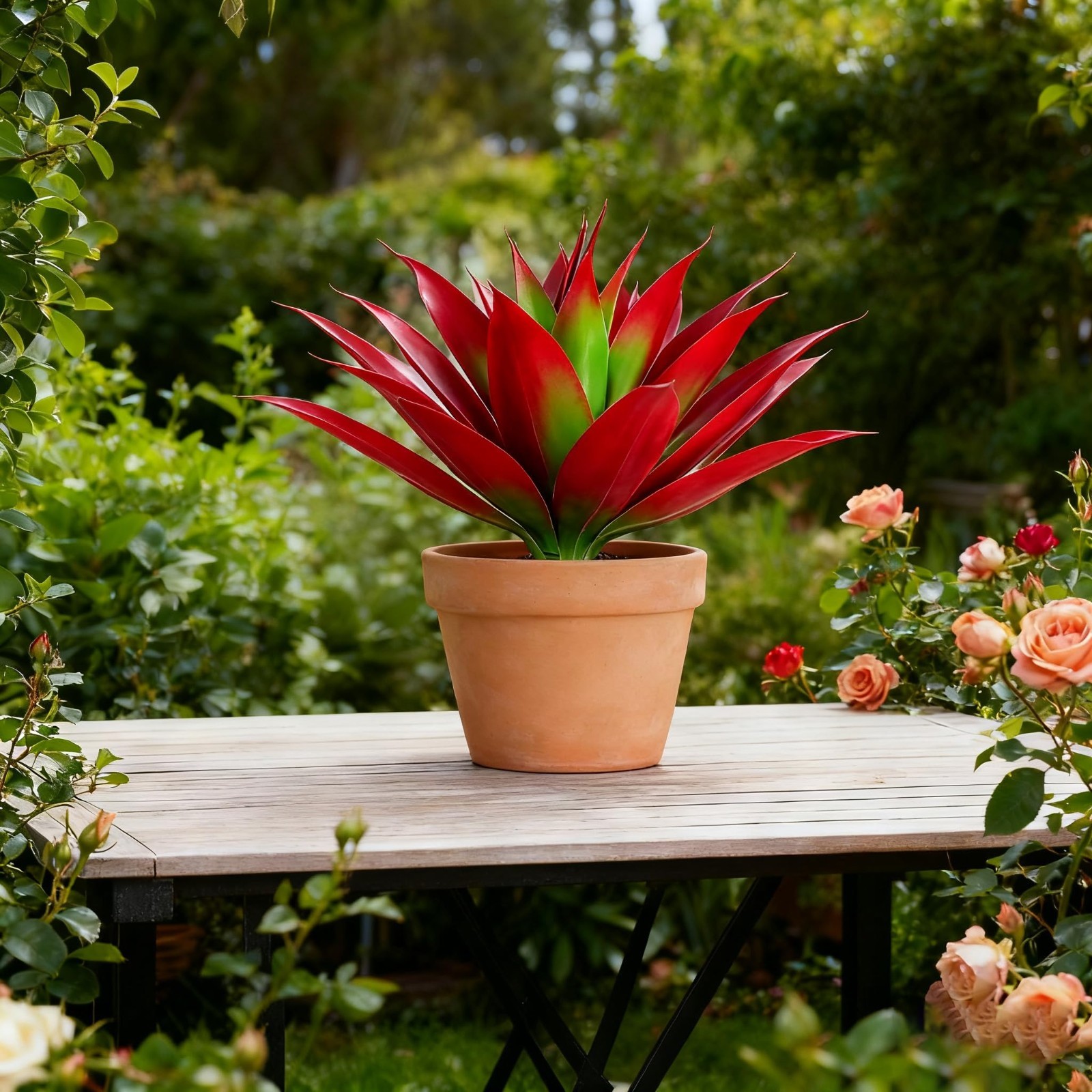 2 Large Artificial Agave Succulent Stems 20″ Red Green Unpotted Decor Landscape