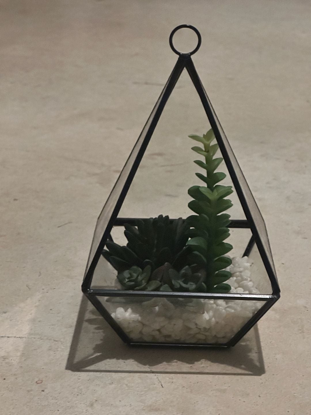 Geometric Pyramid Glass Hanging Terrarium with Artificial Succulents