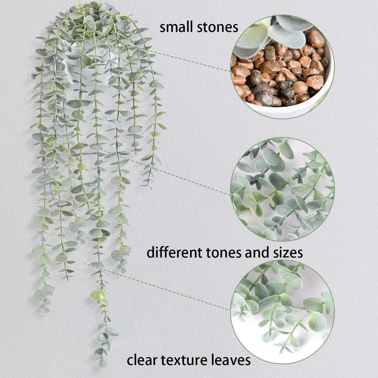 Decorative Hanging Plants for Shelf, Faux Ivy Eucalyptus Vine, Fake Greenery in