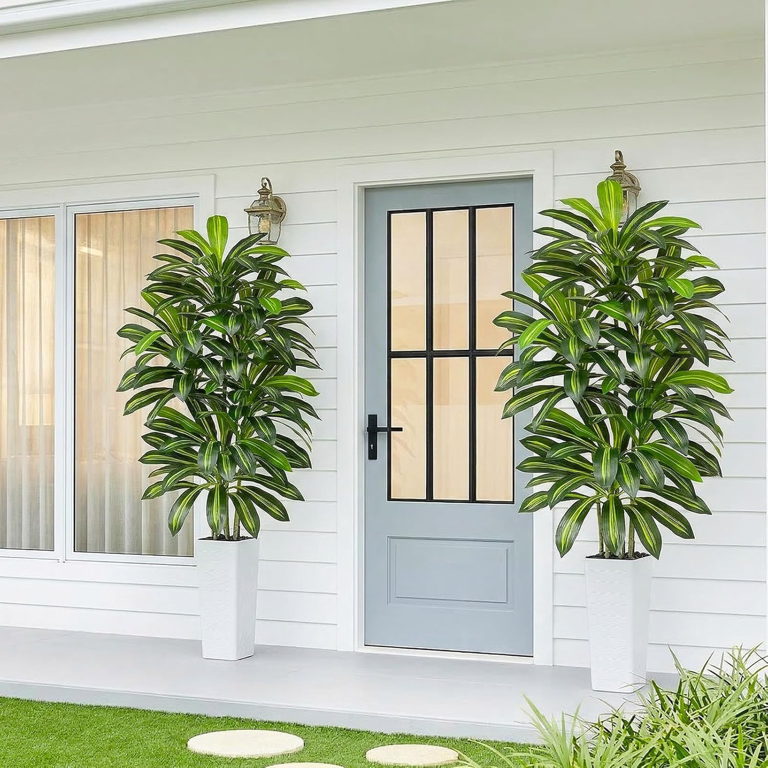 Artificial Dracaena Tree – 7FT Tall Fake Plants with White Tall Planter – Artifi