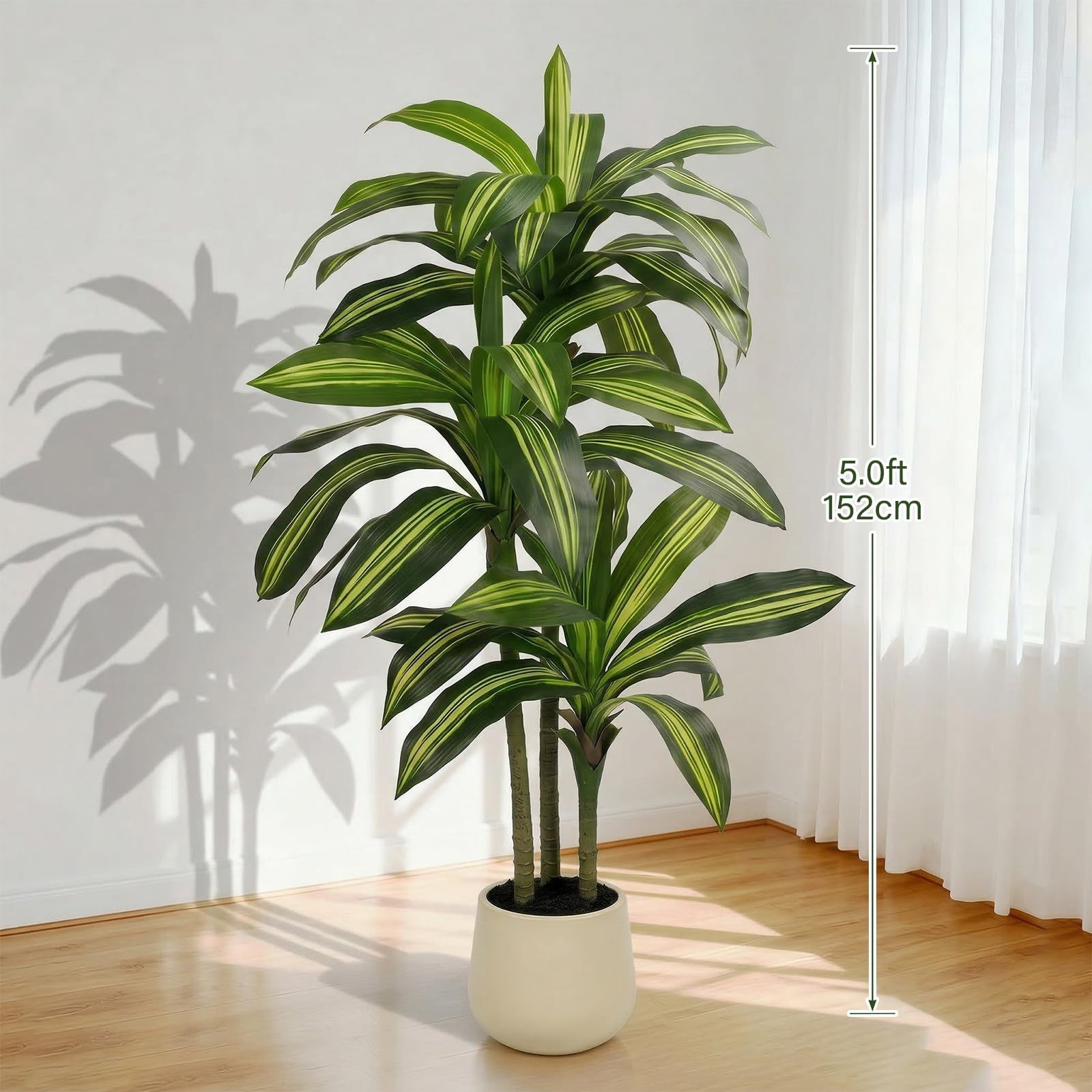 5FT Artificial Tree Dracaena Plant in Decorative Pot-Realistic Fake Plant for…