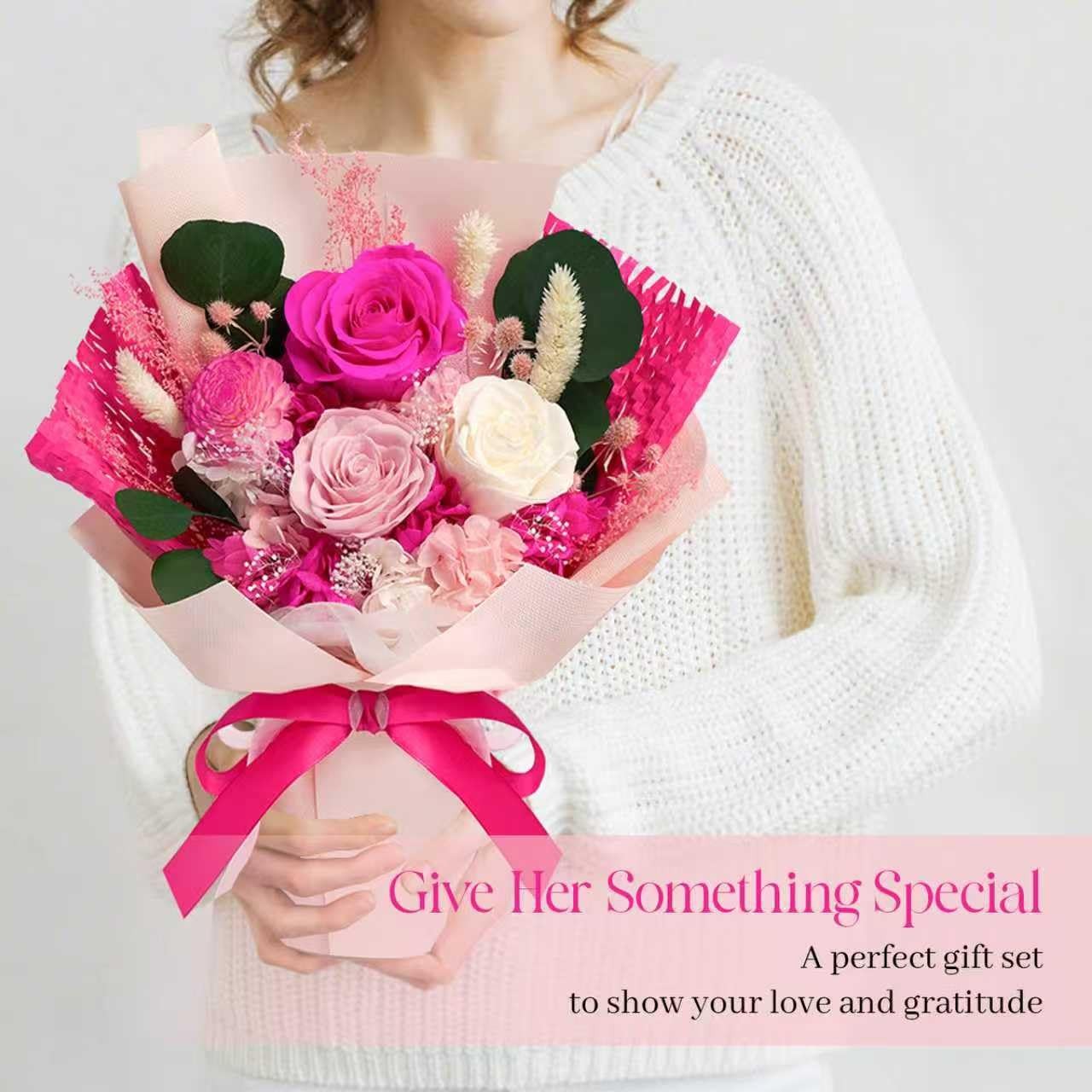 Preserved Flowers Bouquet – Birthday Gifts for Women, Real Flowers for Delive…