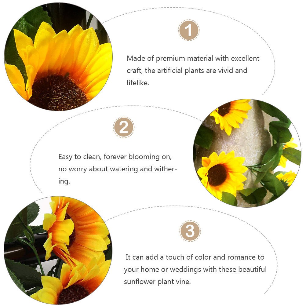 1Pcs Decorative Sunflower Rattan Garland Green Leaf Silk Wedding Party Decor