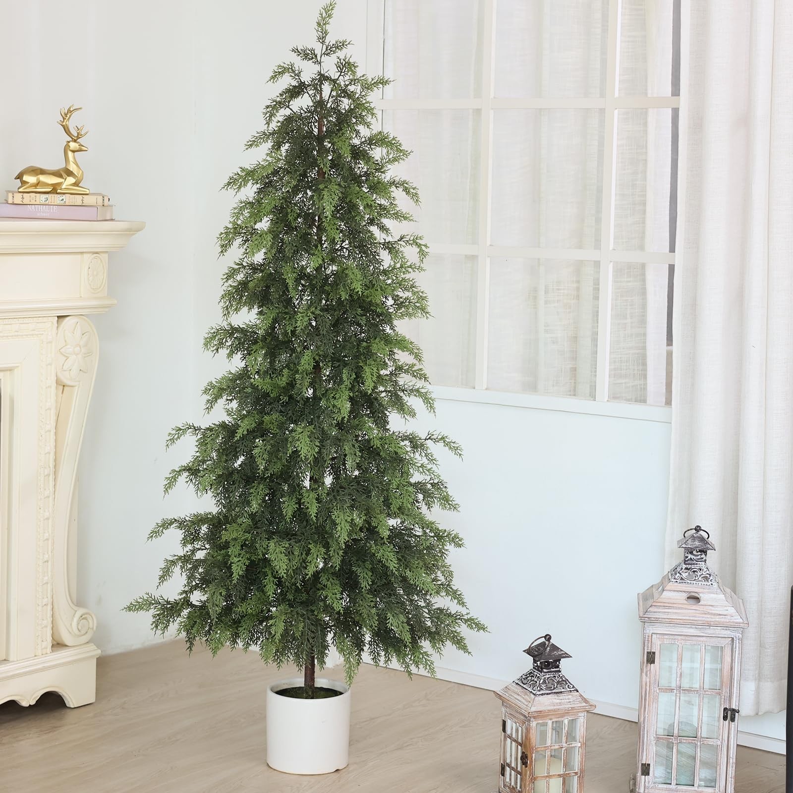 2Set 4FT Lifelike Touch Artificial Cedar Topiary Trees for Front Porch