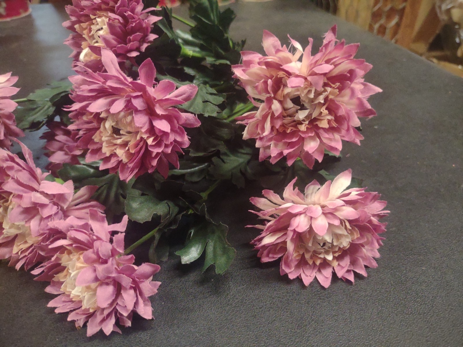 15″ Vintage Silk Strawflower Flower Bush with 10 Stems, Fall Lavender & Cream