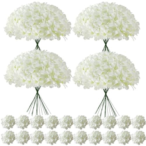100 Pcs Faux White Hydrangea Artificial Flowers Bulk Silk