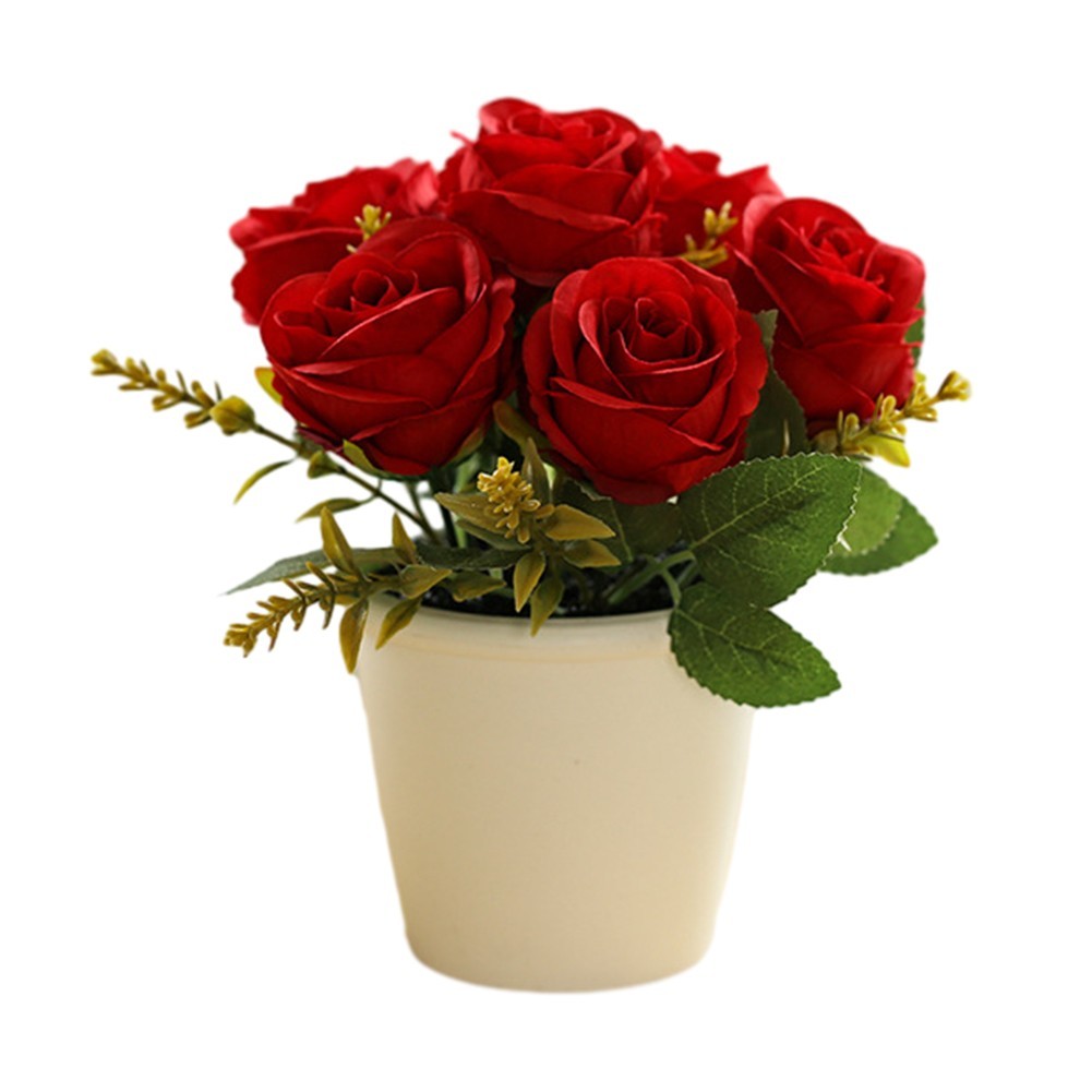 Artificial Rose Flower Small Tree Pot Fake Plants Potted Decoration Garden Decor