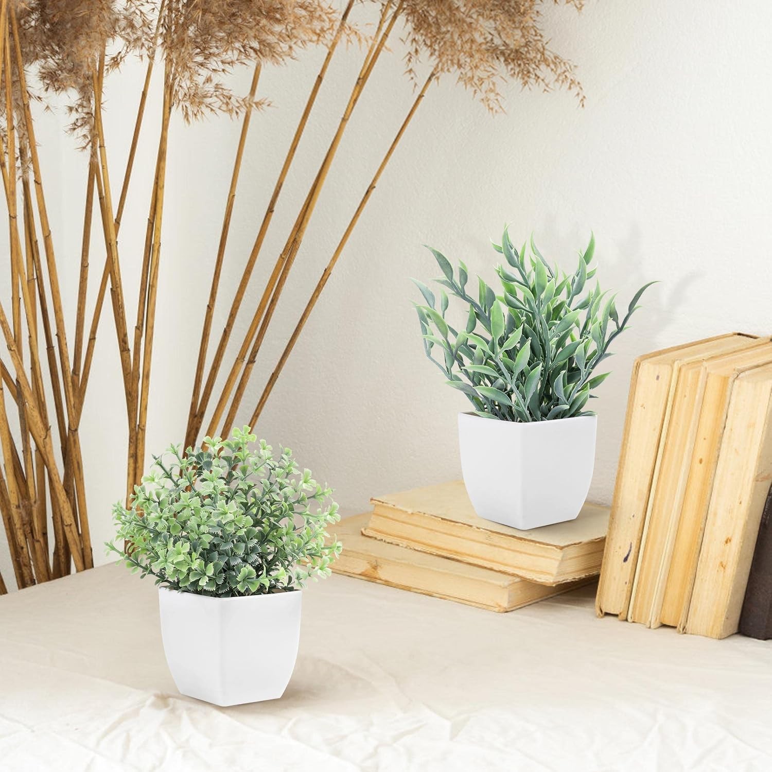 Der Rose 2 Pack Small Fake Plants Artificial Greenery Eucalyptus Plants in Pots