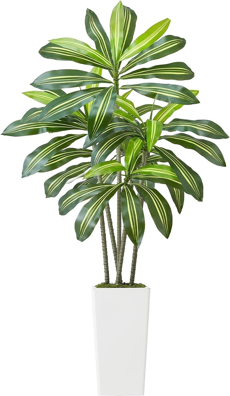 Artificial Dracaena Tree 5 Ft, Fake Palm Tropical Plants with White Tall Planter