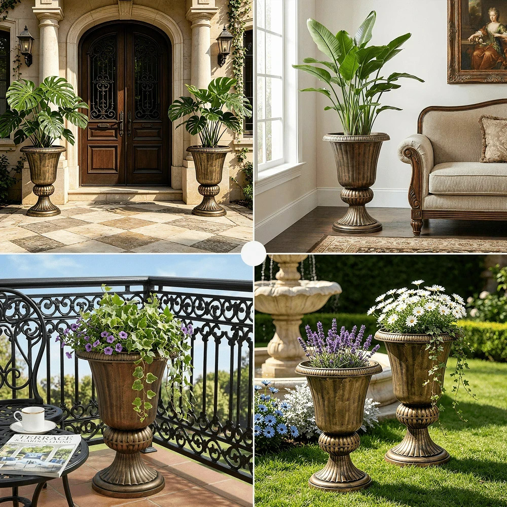 2 PCS 20″ Urn Planters Outdoor Large Weatherproof Tall Flower Pots