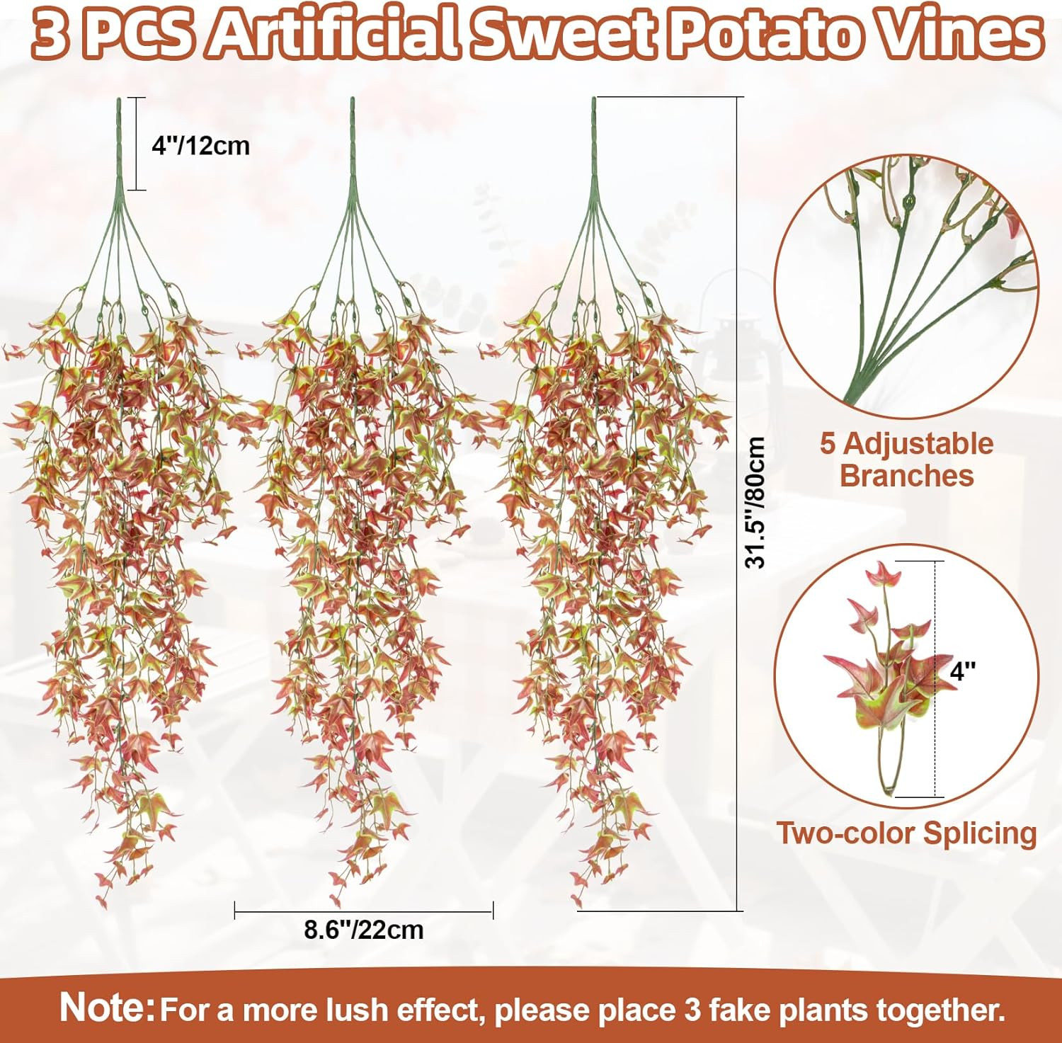 Thanksgiving Artificial Hanging Fall Plants – 3PCS Fake Sweet Potato Leaves Vine