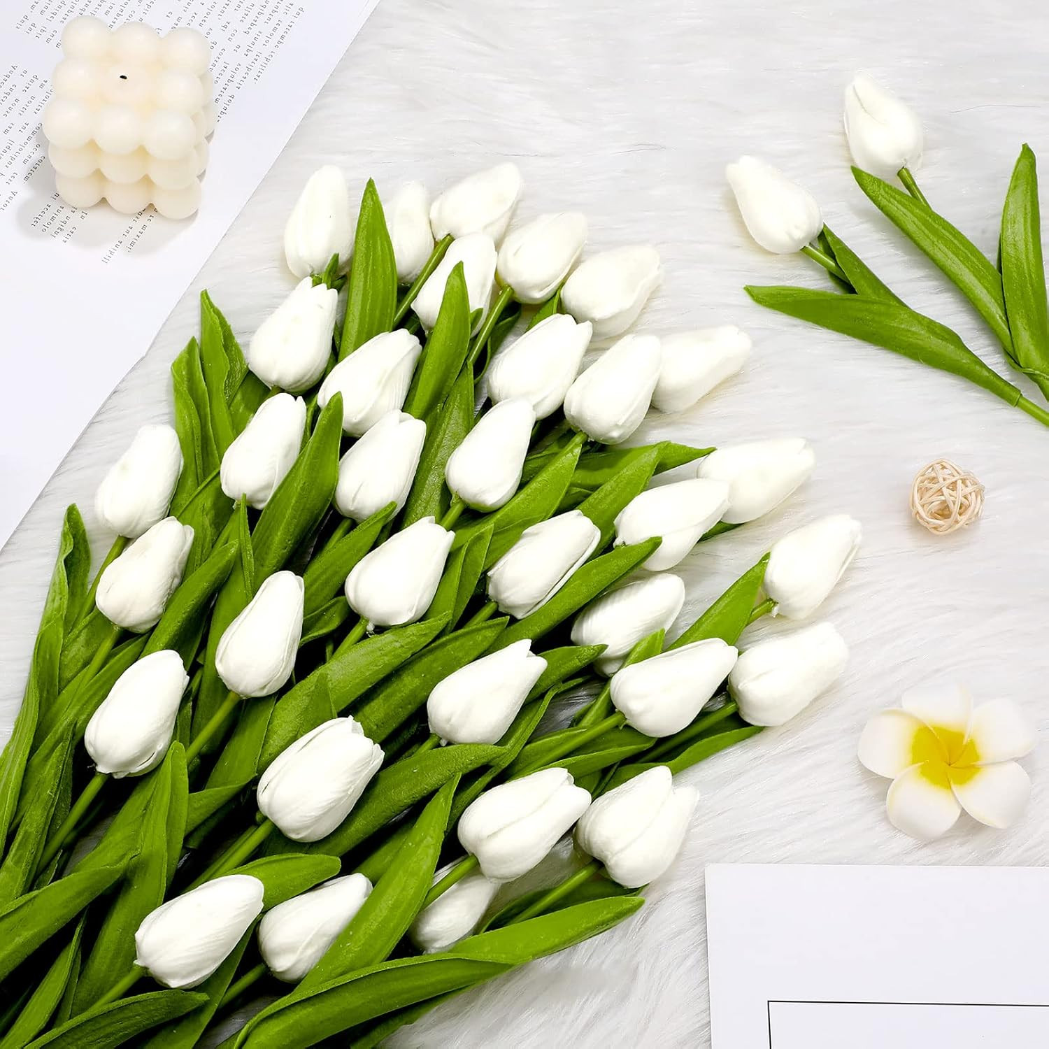 100Pcs Artificial Tulip Flowers Fake PU Tulips Faux Latex Bouquet Flower Centerp