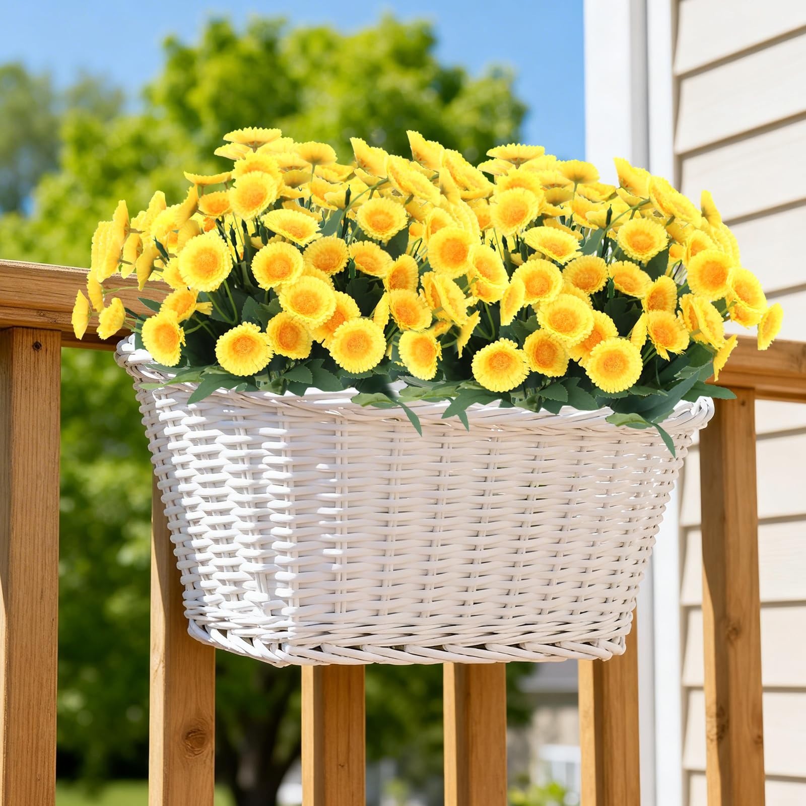 12 Bundles UV Resistant Artificial Marigold Flowers – Realistic Silk Plants for