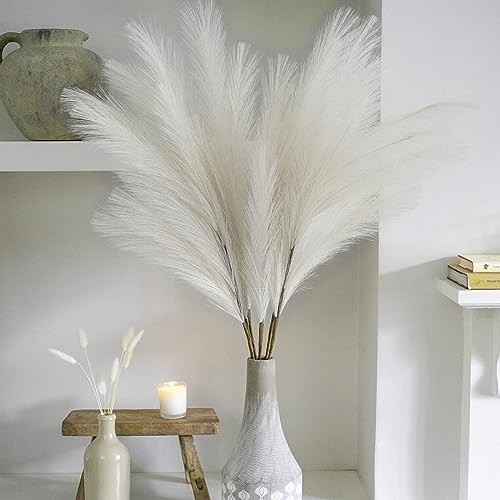 38″ 10 Stems White Pampas Grass Tall Decor – Faux Pampas Grass A-cream White