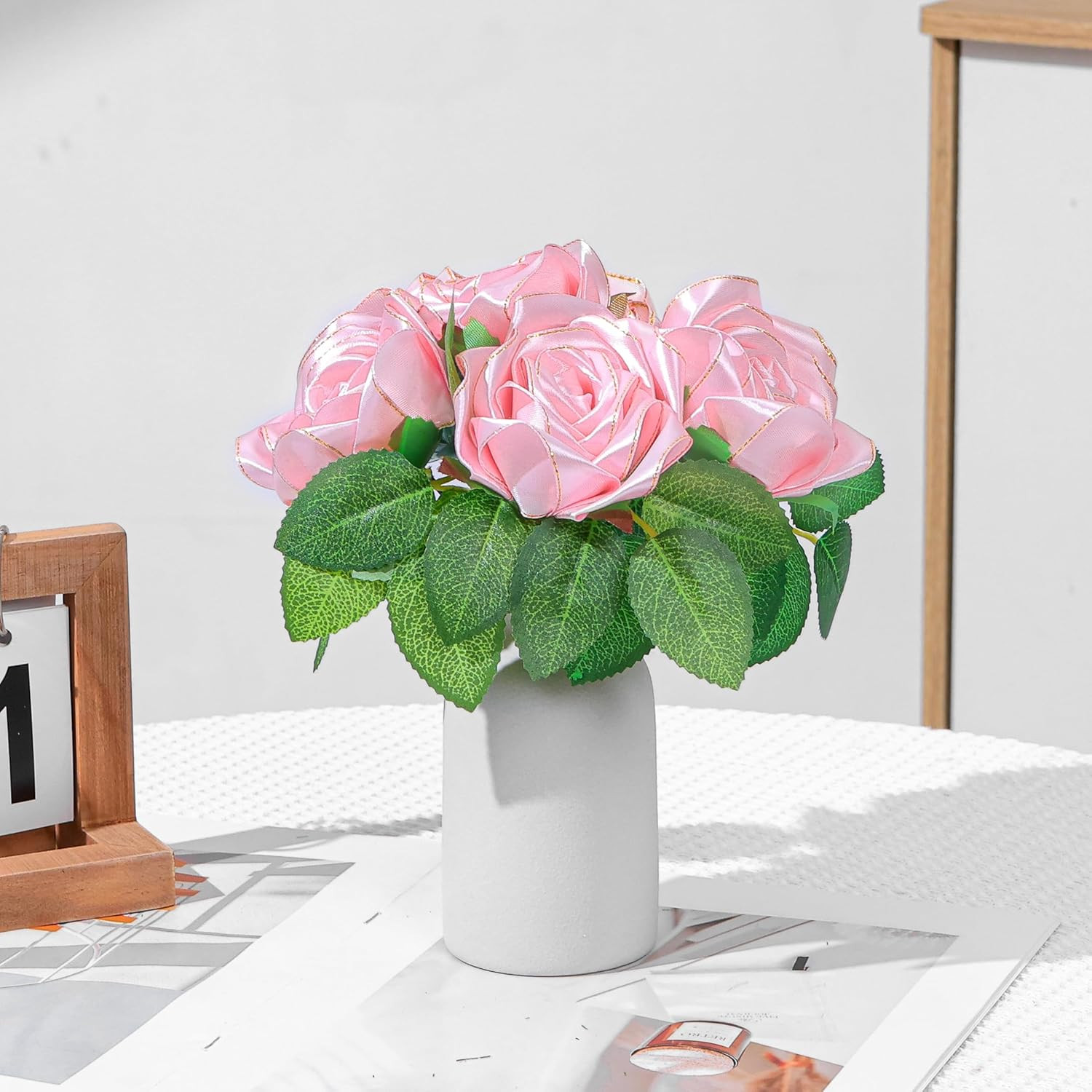 DIY Luxury Forever Flowers: 300Pcs Baby Pink Satin Petals with Elegant Gold Edgi