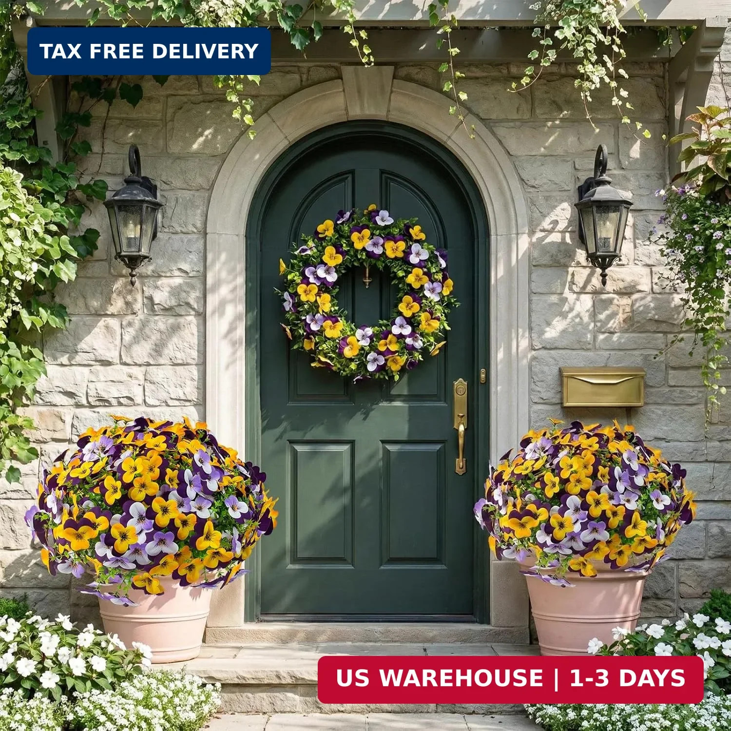 16 Pcs Artificial Pansy Flowers for Outdoor Faux Silk Spring Flowers for Outside