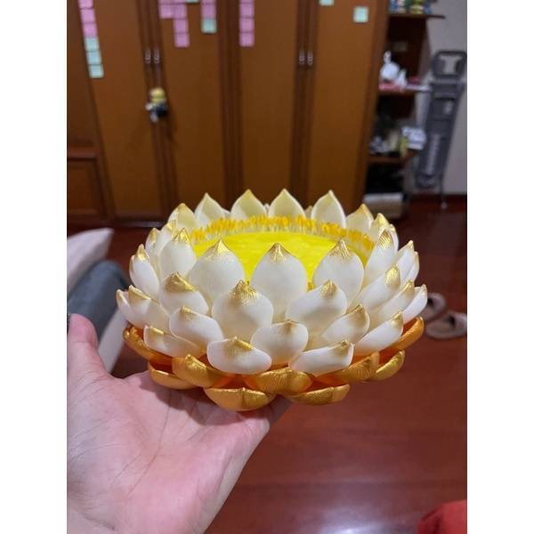 Lotus Flower Air Dry Clay Artificial Gold White Buddha Stand Pedestal Offering