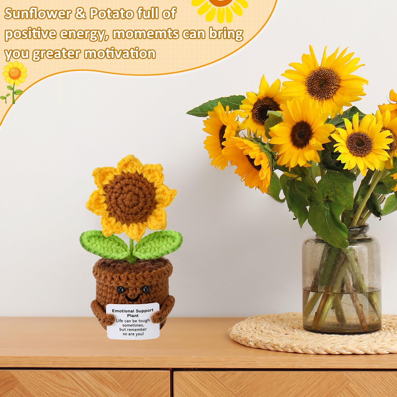 Emotional Support Plush Plant Crochet Sunflower Gifts for Women Mom Teacher C…