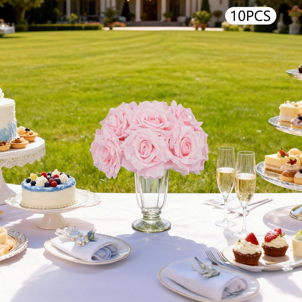 9.4 In. Pink Indoor/Outdoor Artificial Rose Flower Wedding Banquet Artificial Fl