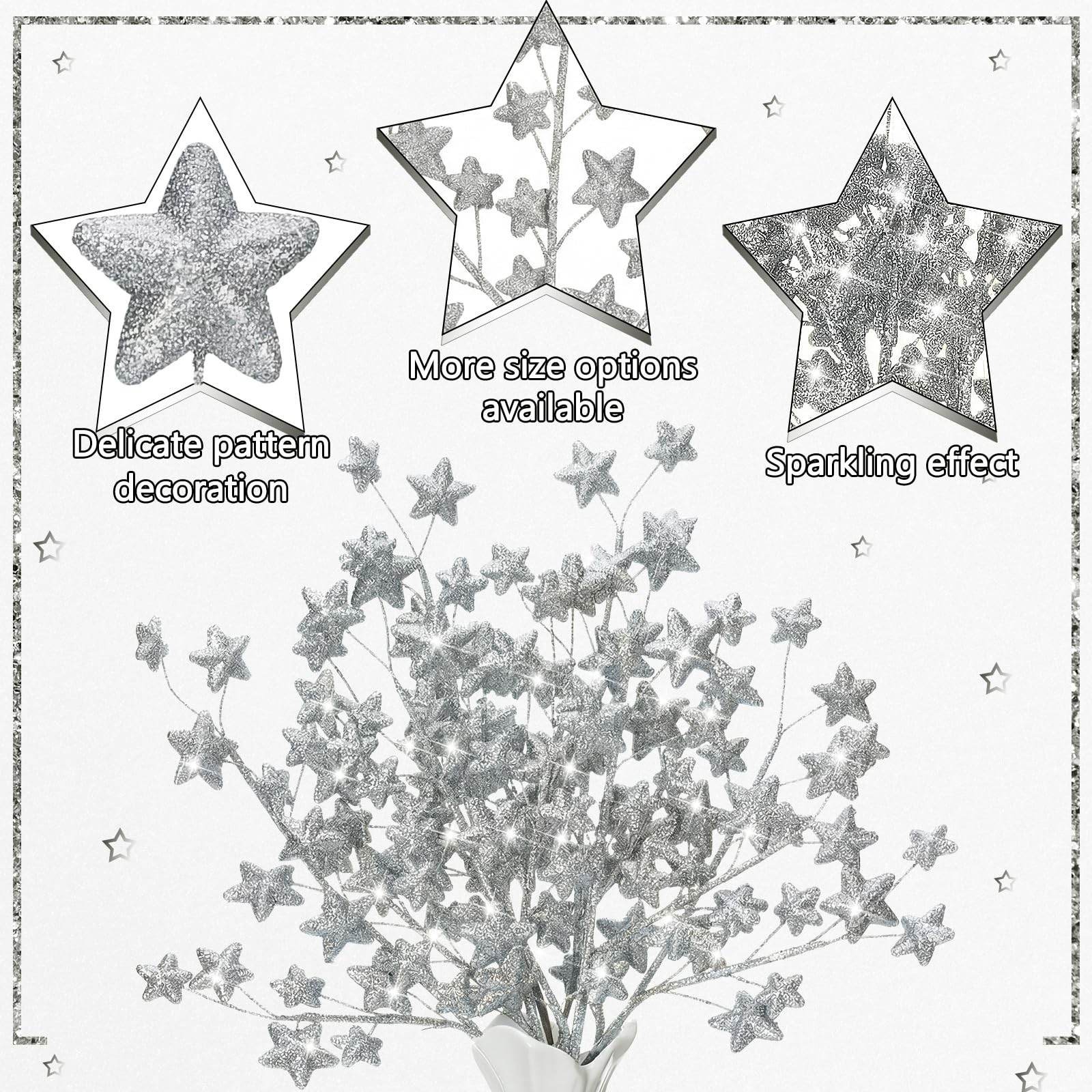 6 Pcs Glitter Star Picks 17.7 Inch Sparkly Star Tree Stem Picks Twinkle Stick…