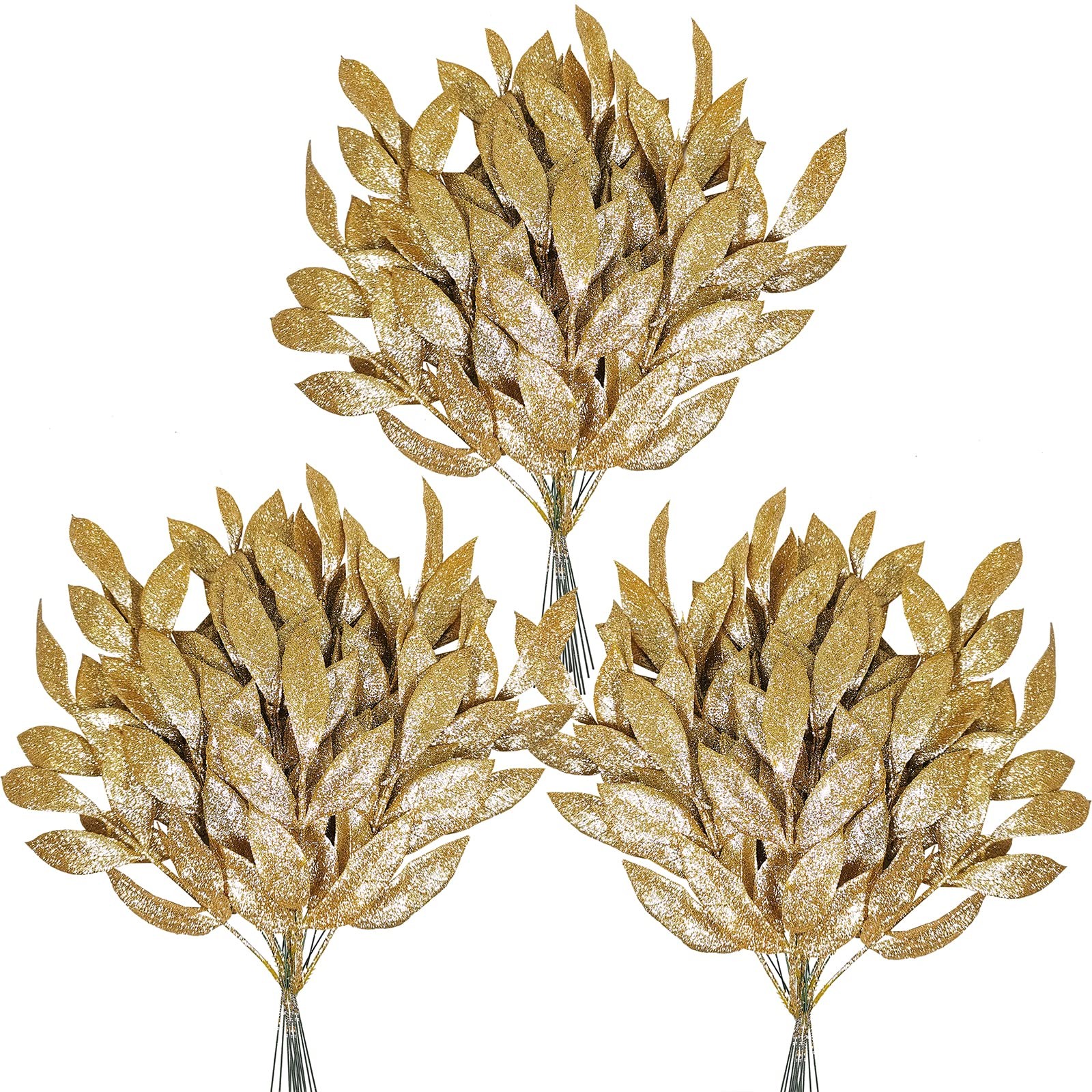 40 PCS 12 Inch Tall Gold Glittered Artificial Leaf Spray Picks Vase Bouquet