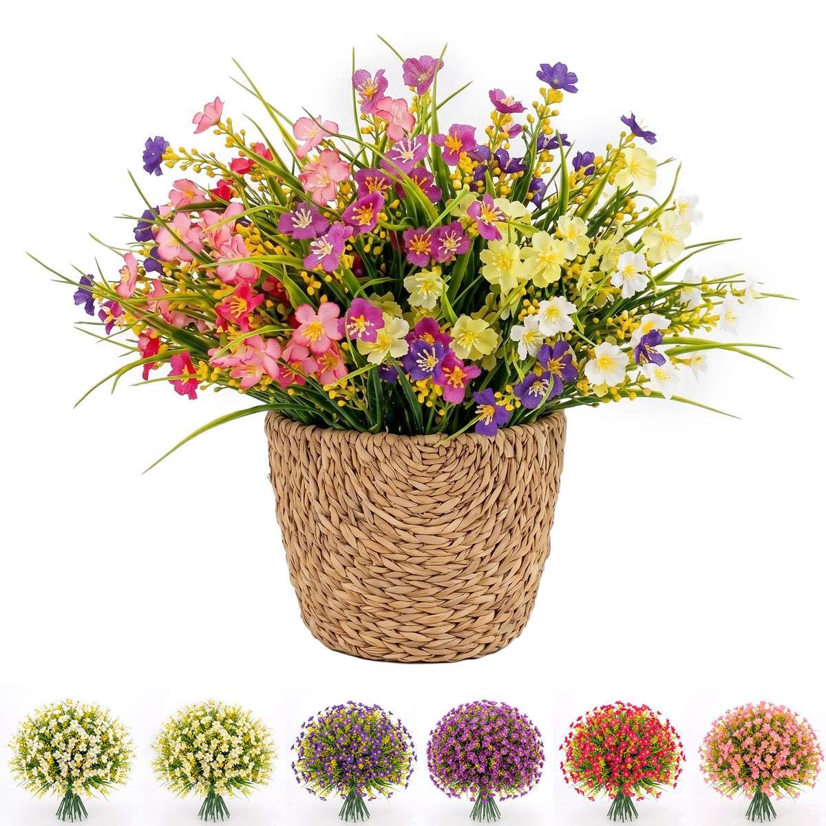 24 Bundles Artificial Silk Flowers for Outdoors, Fake Plants Faux Greenery US
