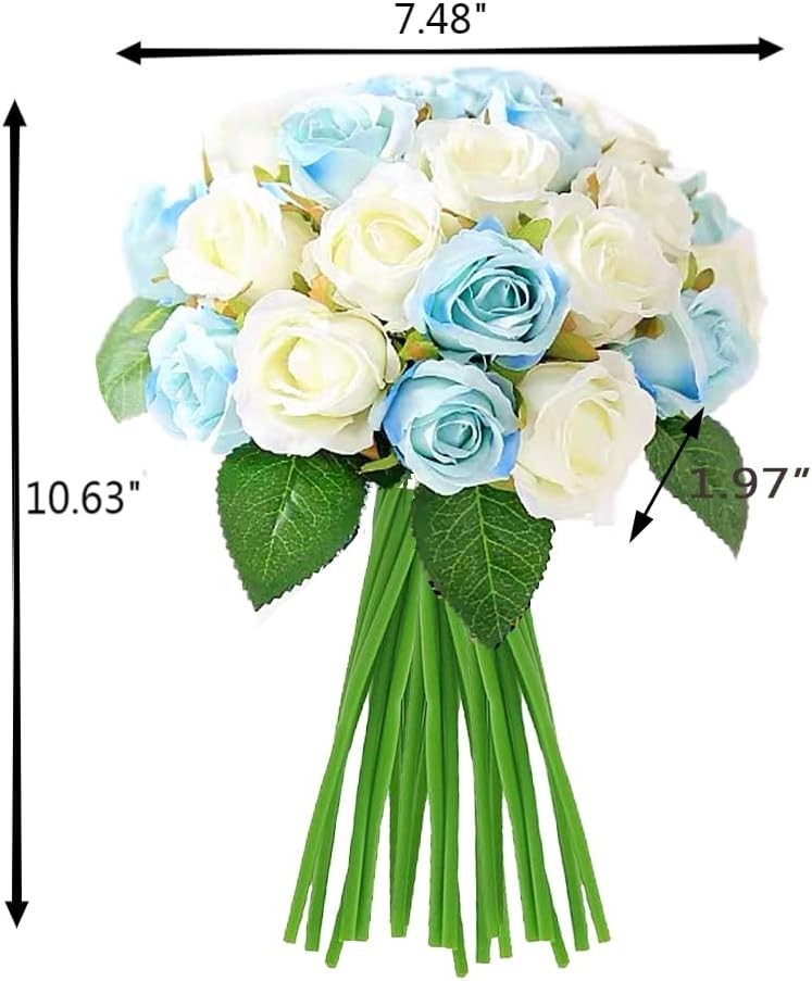 Vibrant Blue and White Roses – Easy Maintenance Silk Bouquet for All Occasions