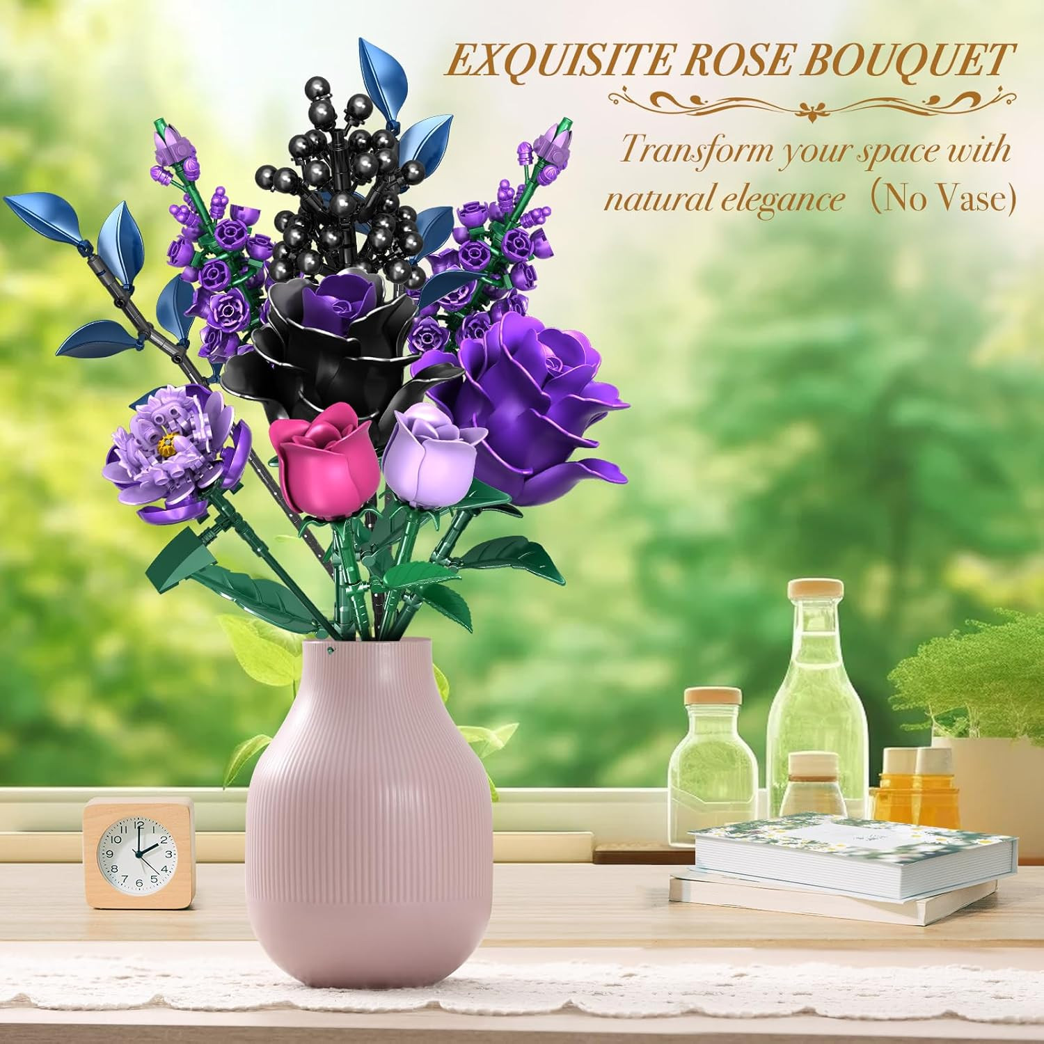 Flowers Bouquet Building Set, Rose Flower Botanical Collection Building Kit Toys
