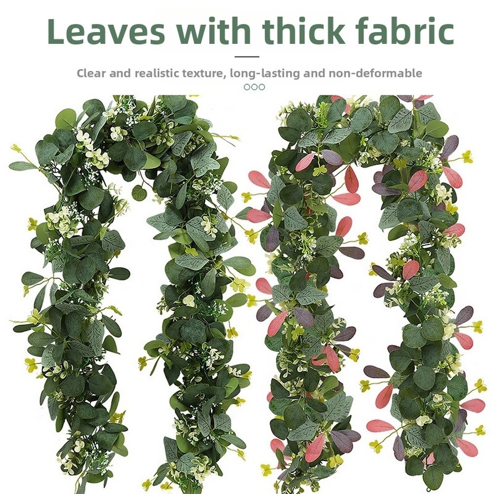 180cm Faux Eucalyptus Vine Garland with Butterfly Motifs for Rattan Style Decor
