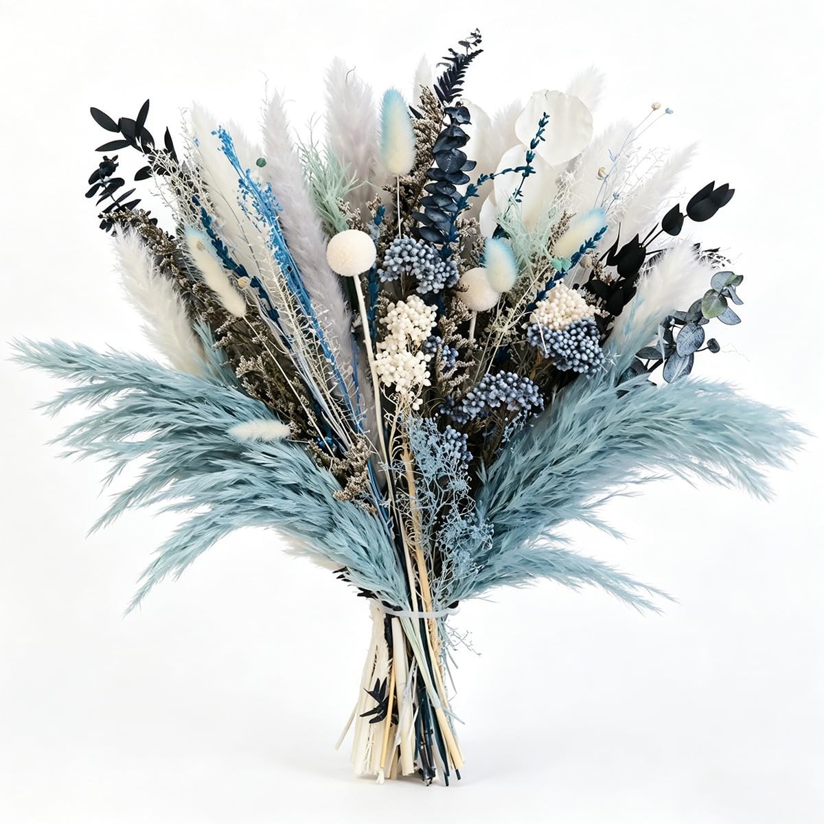 Dusty Blue Pampas Grass Arrangement, Blue and White Dried Flower Bouquet with…